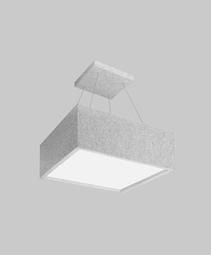 Alcon 11166-P square acoustic pendant light shown with pewter finish 