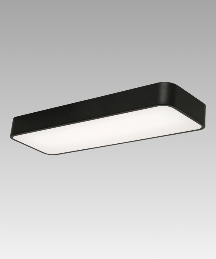 Product rendering of the 11184-24 rectangular flush ceiling light by Alcon Lighting shown in a black finish.