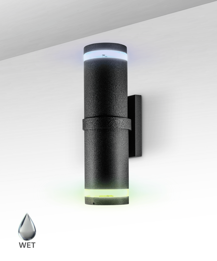 Alcon 11228 RGBW Color tunable wall light shown in a black finish.