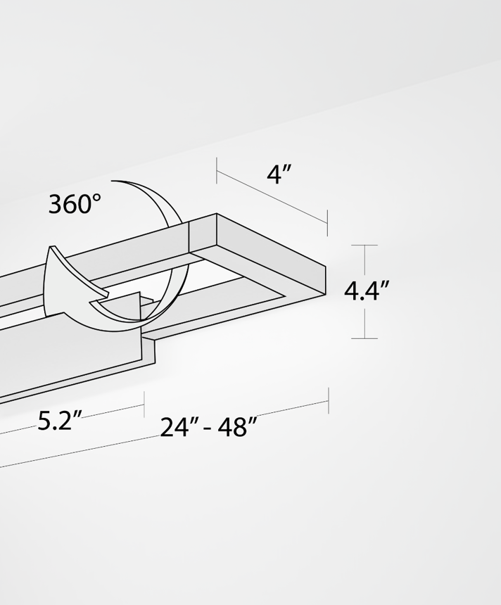 Alcon 11701, surface mount linear wall light line drawing shown in black with rotating slim rectangular lens