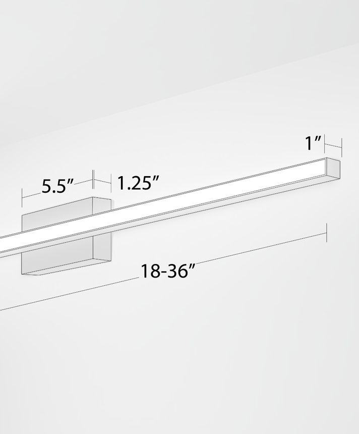 Alcon 11720, surface mount linear wall light line drawing shown in black and with flush slim rectangular lens.