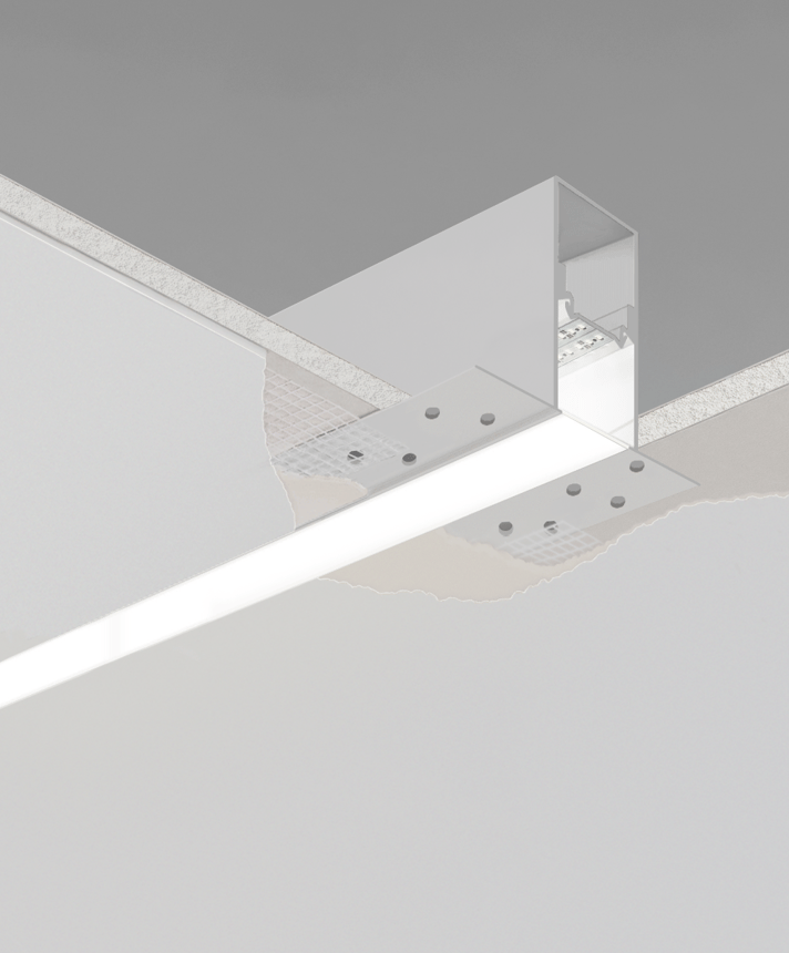12100-20-R recessed linear LED light by Alcon Lighting shown in a white finish with a flush trimless lens