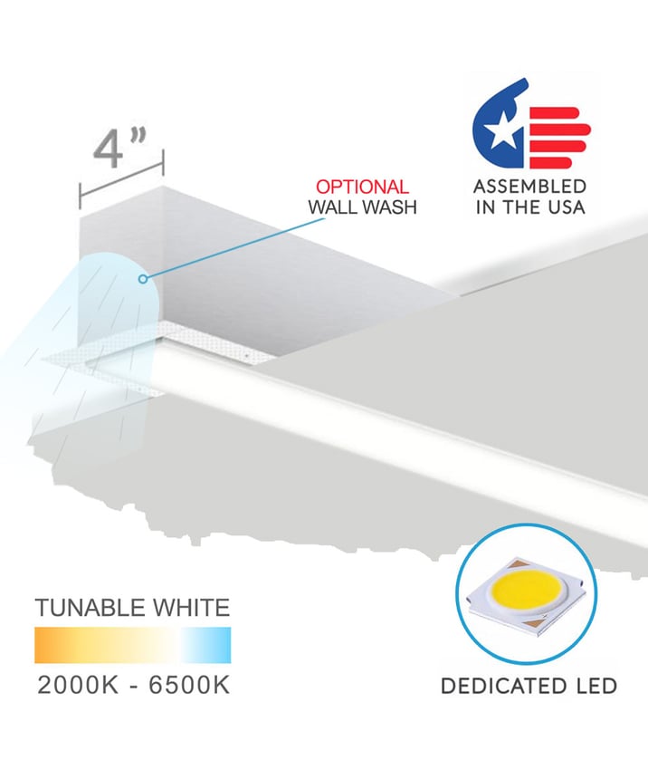 Alcon Lighting's 12100-40-R-CW recessed linear ceiling-to-wall light shown in a white finish and with a flush trimless lens.