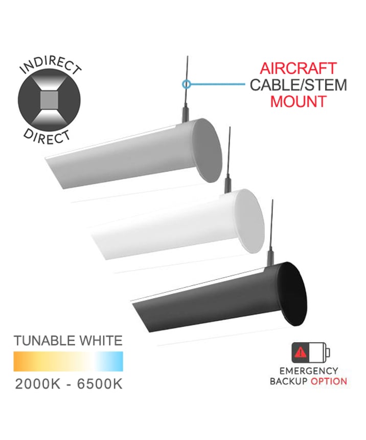 12100-R25 a 2.5" inch diameter linear tube pendant light shown in satin black finish with flush half-moon curved lens.