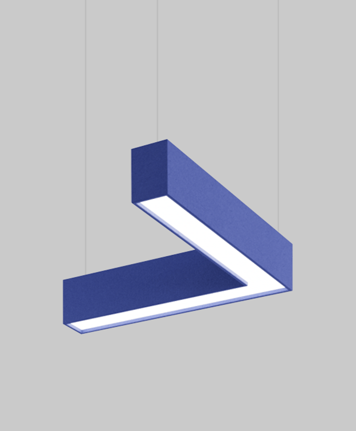 Alcon 12101-20-L-6 acoustic pendant light shown with mandarin, orange, finish and L-shaped housing