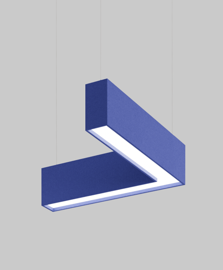Alcon 12101-20-L-8 acoustic pendant light shown with cobalt finish and L-shaped housing