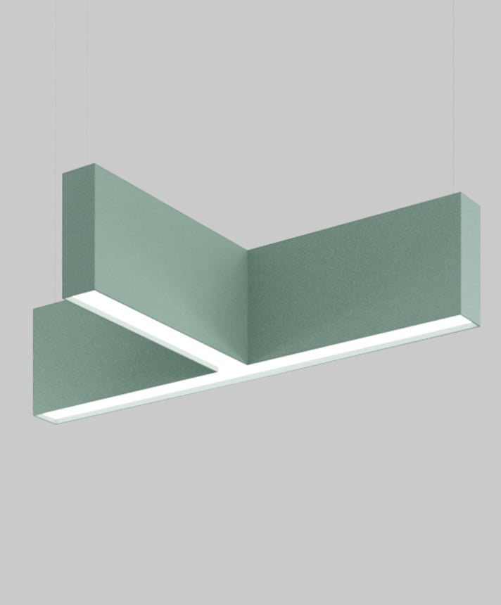Alcon 12101-20-T-12 acoustic pendant light shown with cadet, green, finish, T-shaped housing, and regressed lens