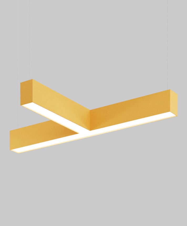 Alcon 12101-20-T-6 acoustic pendant light shown with sunshine, yellow, finish, T-shaped housing, and regressed lens
