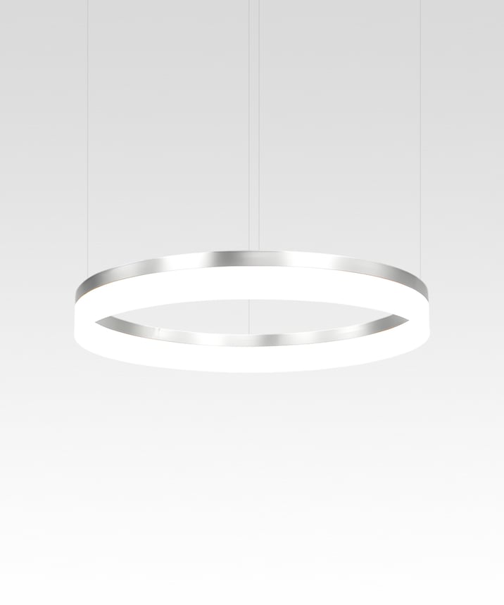 Alcon 12272-1-P, suspended commercial ring pendant light shown in silver finish and with a flush trim-less lens.