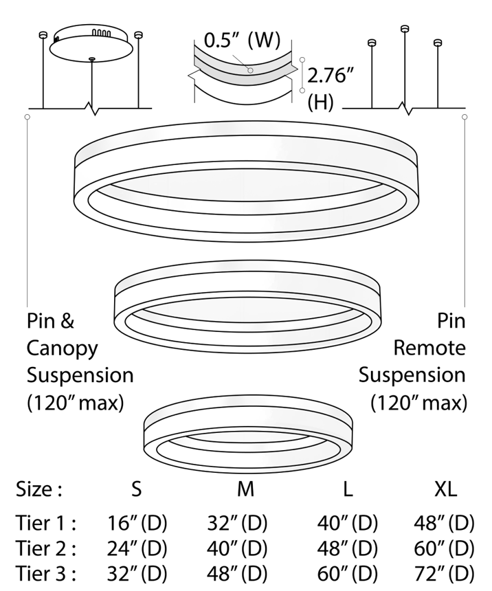 Alcon 12272-3 RGBW Color tunable 3-ring pendant light shown in a silver finish.