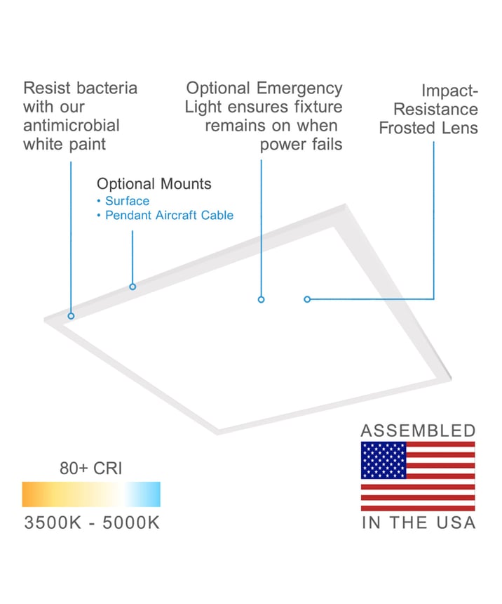 CCT and Wattage Selectable Antimicrobial Back-Lit LED Panel Light