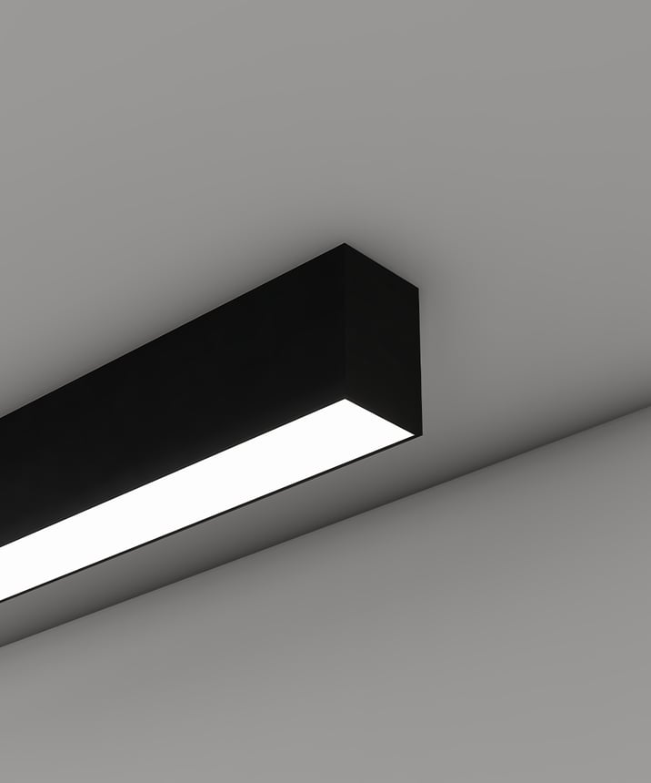 12100-22-S linear LED ceiling light shown with black finish and diffuser lens