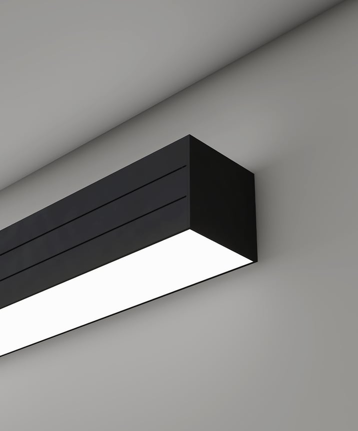 Alcon 12100-33-W, wall linear light shown in black finish and with a flush trim-less lens.