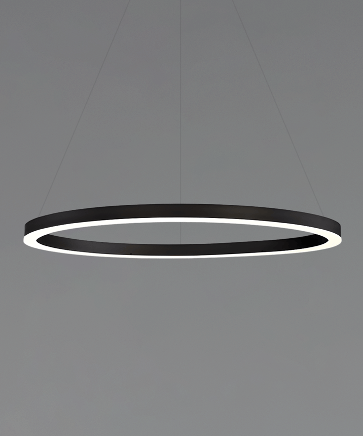 Alcon 12233-P, suspended commercial pendant light shown in black finish and with a flush trim-less lens.