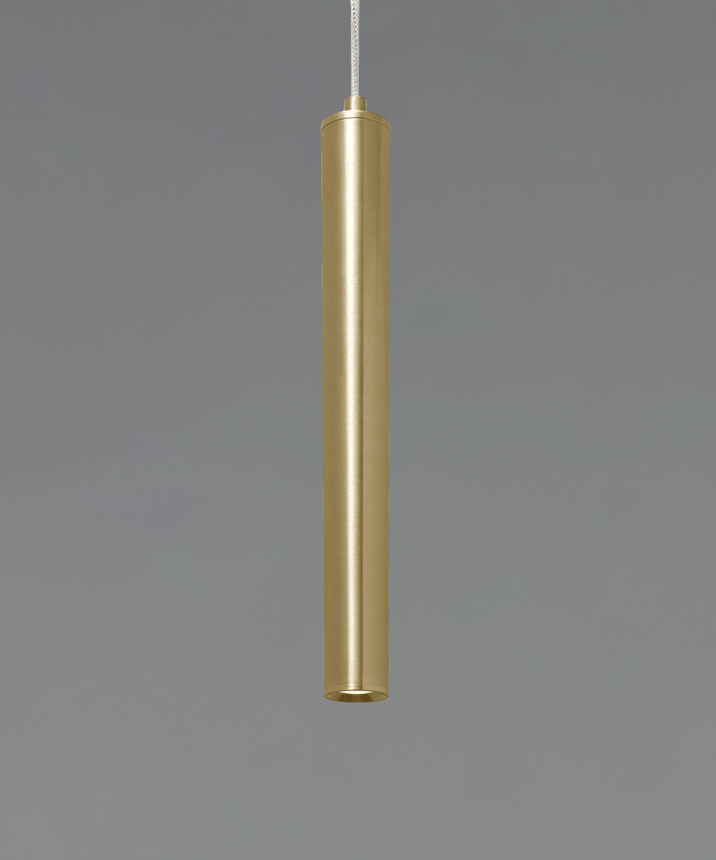 Alcon 12335, LED metallic cylinder direct pendant light shown in gold finish.
