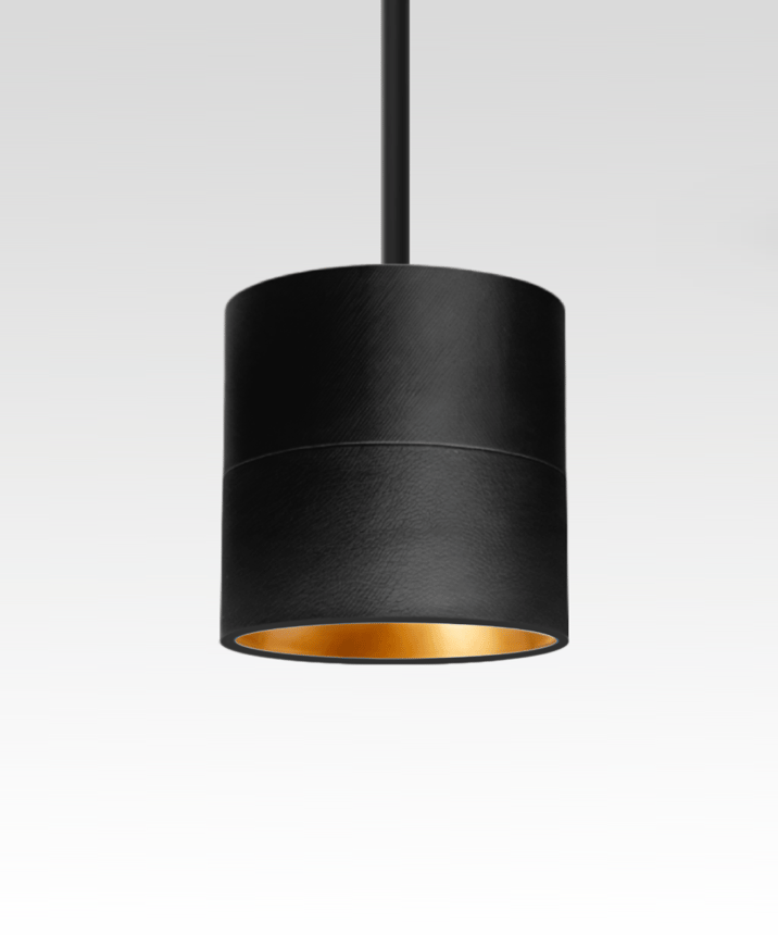 Alcon Lighting 12343-6 Direct light cylinder pendant dome shown in black finish with a gold interior. 