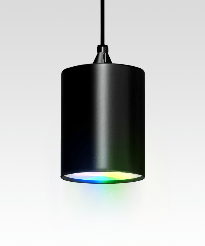 Alcon 12400-6P RGBW Color tunable pendant light shown in a black finish.