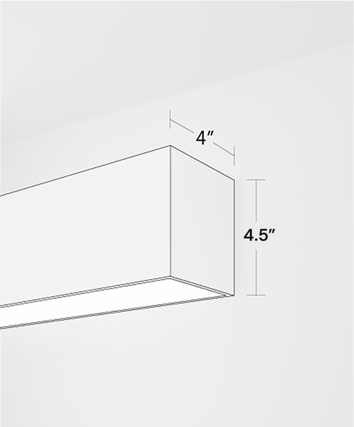 Product rendering of the 12100-45-S 4-inch Linear Surface Mount Linear LED Light by Alcon Lighting shown with a flat lens