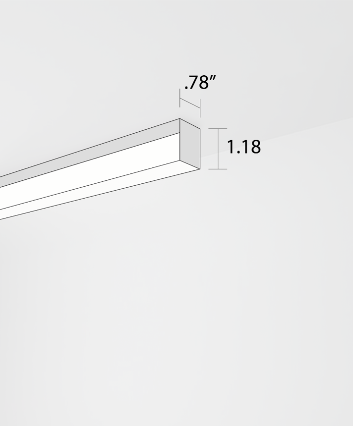 Alcon 12100-8-S, surface linear ceiling light shown in silver finish and with a flush trim-less lens.