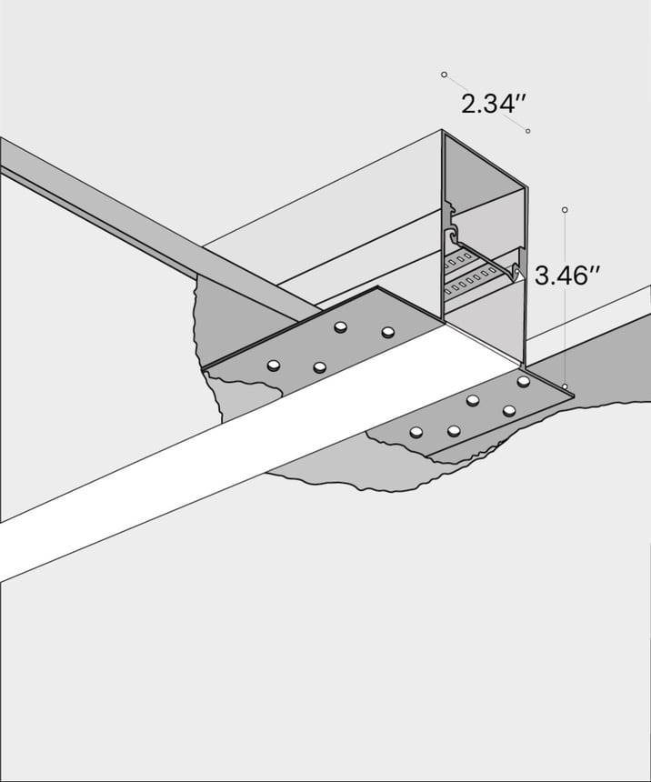 Product rendering of the 12100-21-R recessed linear LED light by Alcon Lighting shown with a trimless flat lens