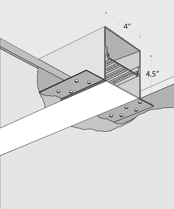 Product rendering of the 12100-45-R 4-inch Linear Recessed Linear LED Light by Alcon Lighting shown with trimless flat lens
