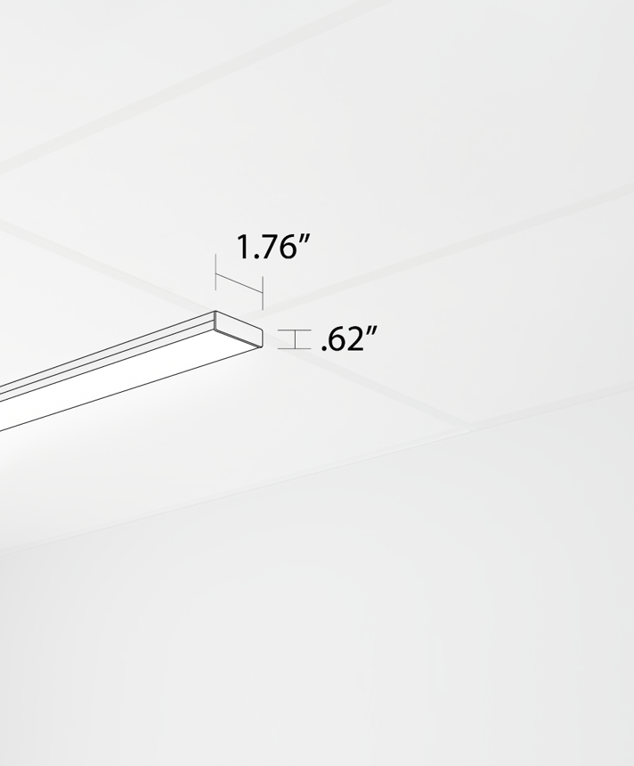 Alcon 14030-20--S, T-bar attaching surface linear ceiling light shown in silver and with a flush lens.
