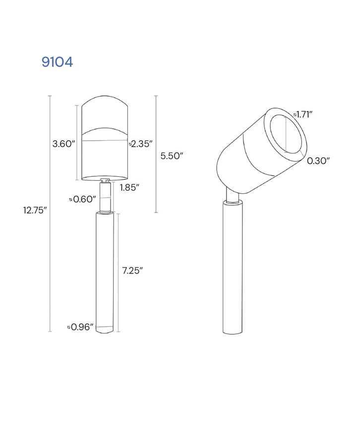 Alcon 9104 directional uplight shown in a black finish and on 7.25 inch extension pole.