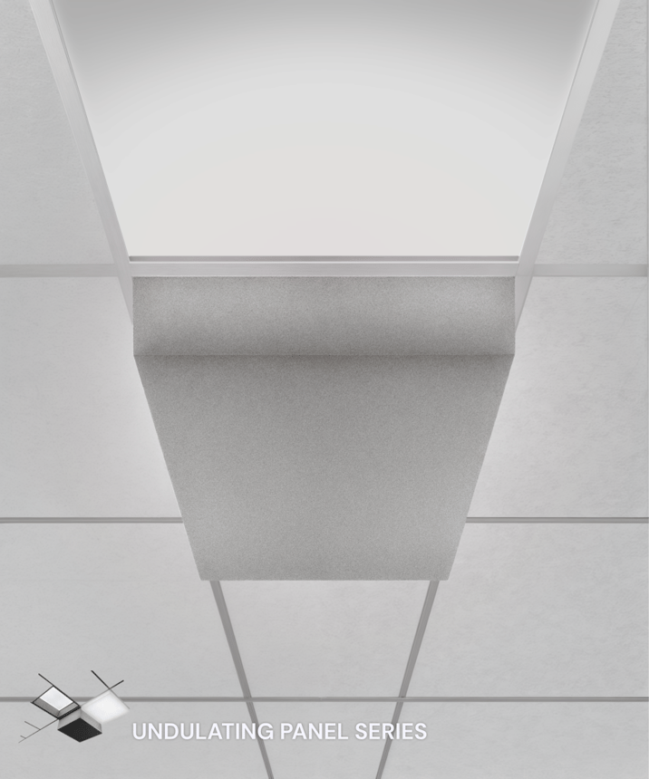 Alcon 11166-SA sound absorbing acoustic non-lit Troffer panel shown in gray felt finish and available in many more colors.