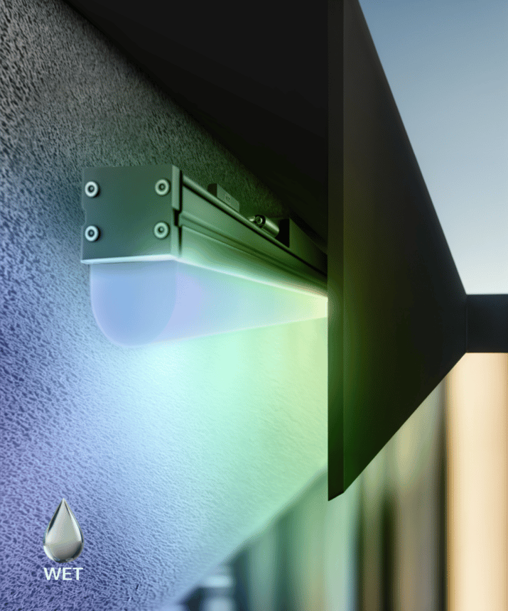 Alcon 11260 1.5-inch pixel bar RGBW outdoor LED linear ceiling light shown in a silver finish.