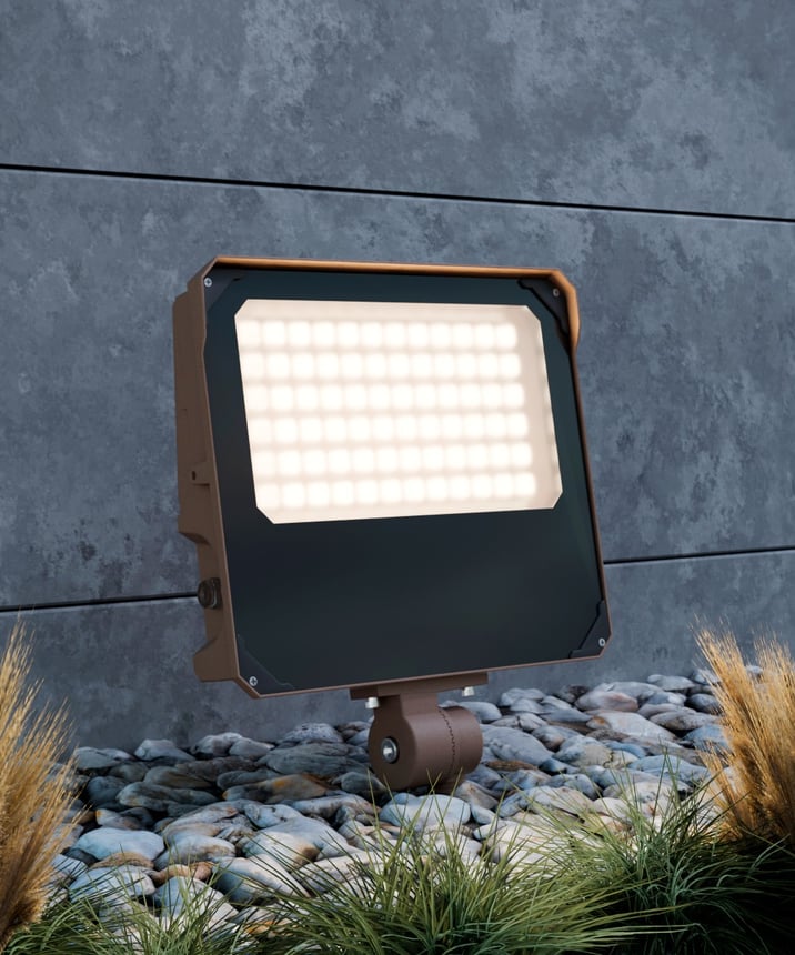 Alcon 11411-KN-MD Knuckle Mount LED Flood Light shown in a bronze finish.