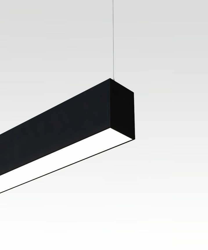 12100-22-P linear LED pendant light shown with black finish and 2-inch frosted diffuser lens
