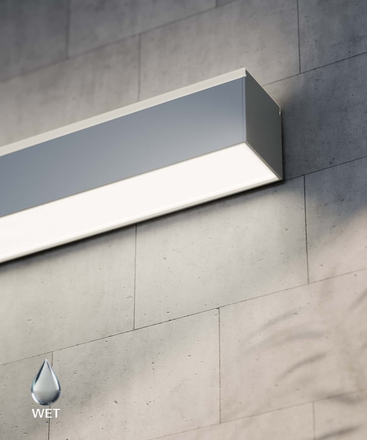 Alcon 12100-41-W Wet-Location Linear Direct and Indirect LED Wall Light shown in a Silver finish
