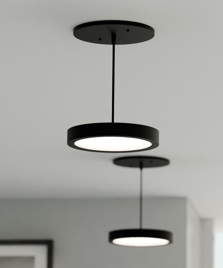 Alcon 12182-P-5 Architectural LED Disk Pendant Light shown in a Black finish