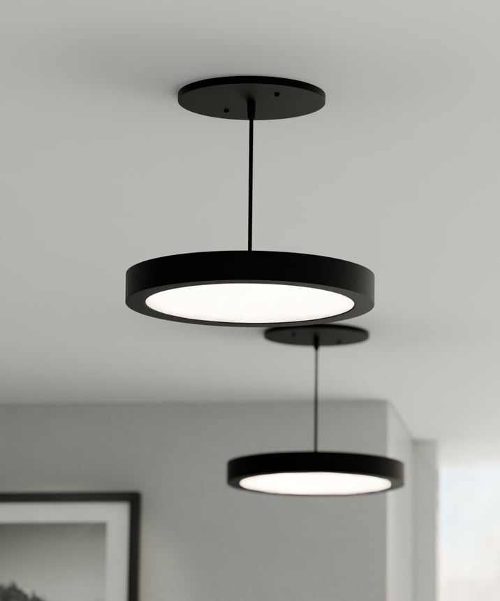 Alcon 12182-P-7 Architectural LED Disk Pendant Light shown in a Black finish