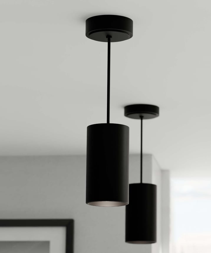 Alcon 12303-P Cylinder LED Pendant Light shown in a Black finish 