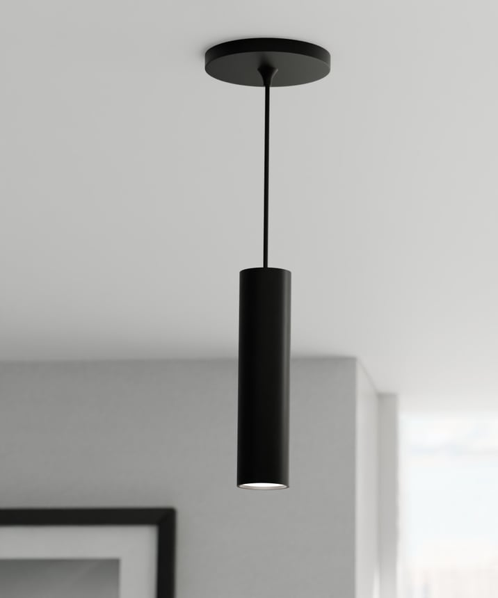 Alcon 12315-2 Architectural LED Cylinder Pendant Light shown in a Black finish
