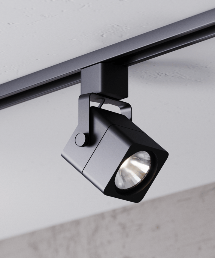 Alcon 13112 2.5-Inch Square LED Track Light Head shown in a Black finish.