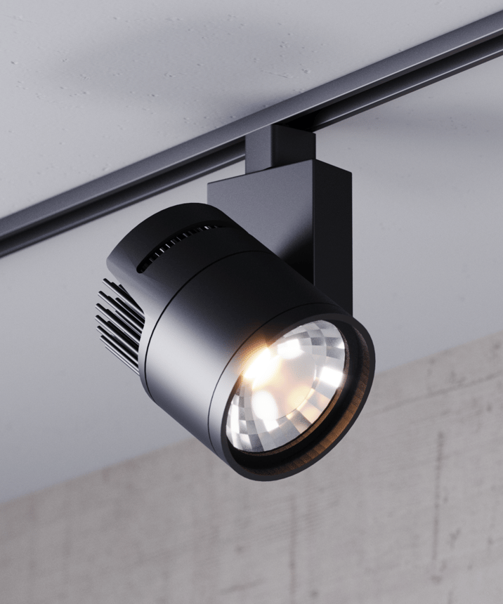 Alcon 13127-LG Architectural Multi-Sized LED Track Light Head shown in a Black finish.