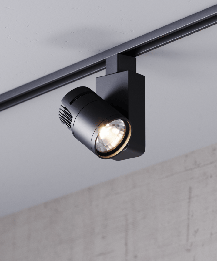 Alcon 13127-SM Architectural Multi-Sized LED Track Light Head shown in a Black finish.