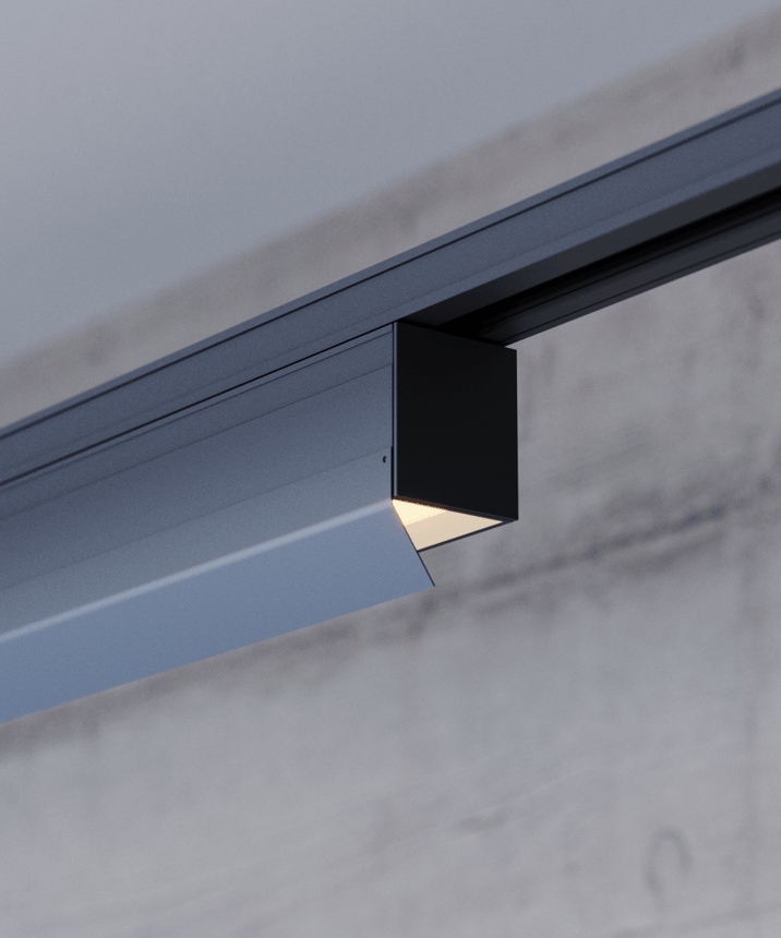Alcon 13150-V Architectural LED Linear Wall Wash Track Light shown in a Black finish.
