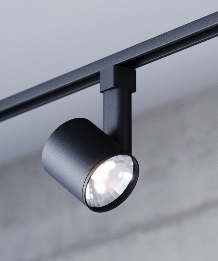 Alcon 13303-LG Multi-Sized Adjustable LED Track Light Head shown in a Black finish.