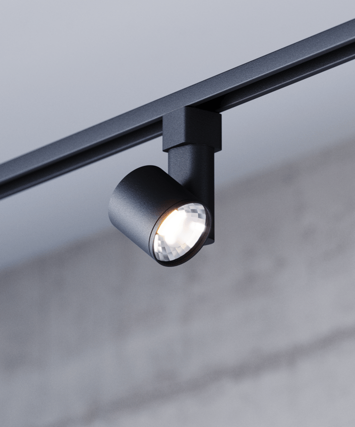 Alcon 13303-SM Multi-Sized Adjustable LED Track Light Head shown in a Black finish.