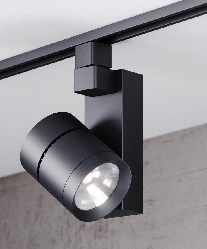 Alcon 13308 Architectural 3.5-Inch LED Track Light Head shown in a Black finish.