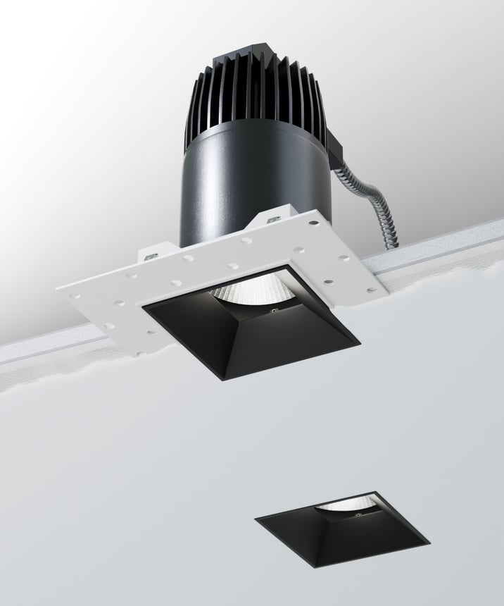 Alcon 14073-DIR Trimless Square Recessed LED Downlight shown in a Black finish