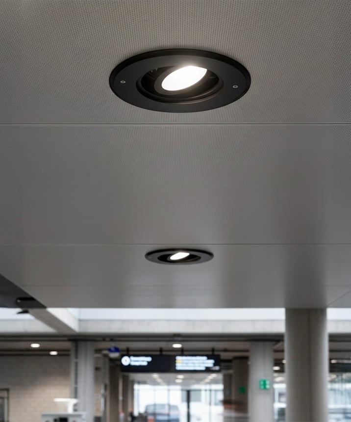 Alcon 14078-ADJ-4 Round Vandal Resistant Exterior Adjustable Can Light shown in a Black finish