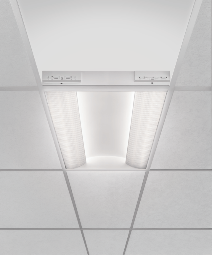 Alcon Lighting 14080 side cove LED troffer panel light shown in white finish. 