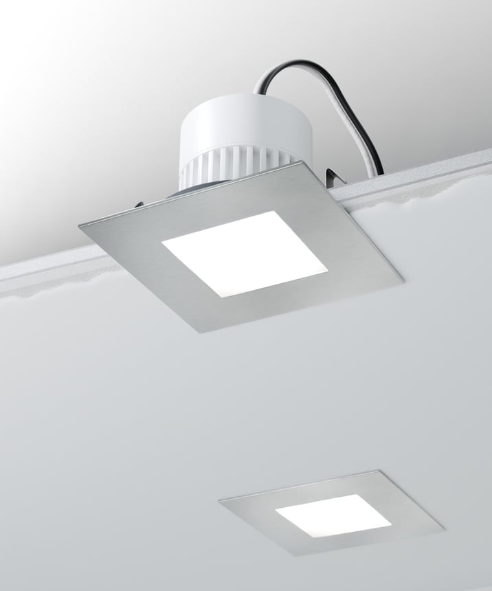 Alcon 14083 Architectural Square LED Can Light shown in a Chrome finish 