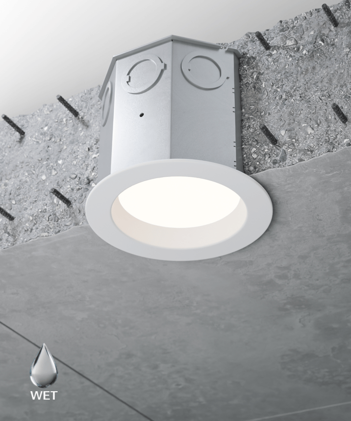Alcon 14106-4ND Round Dim-to-Warm Concrete Ceiling Recessed Downlight shown in a White finish