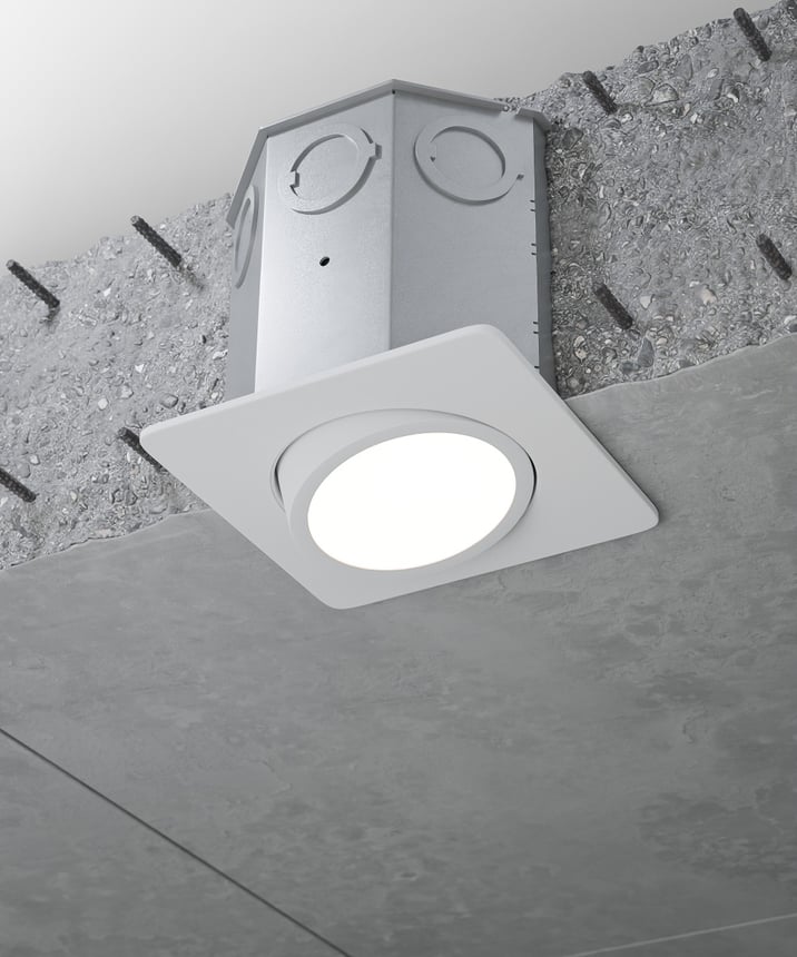 14106-SQN4-ADJ Square Adjustable Gimbal Recessed Concrete Ceiling Downlight shown in a White finish