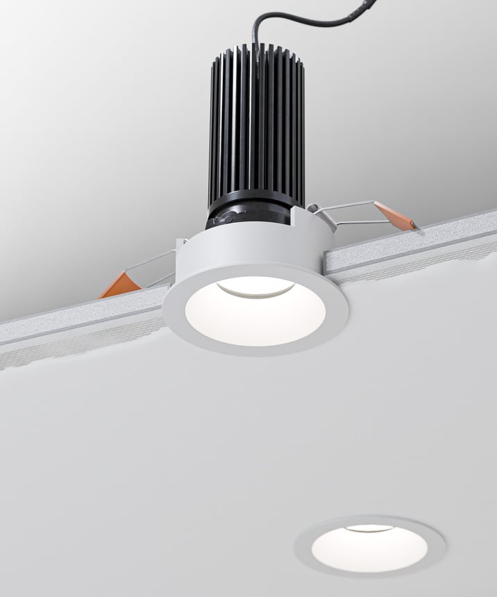 Alcon 14119-2ND-TFWH Recessed Adjustable Downlight shown with a round White trim and White reflector finish